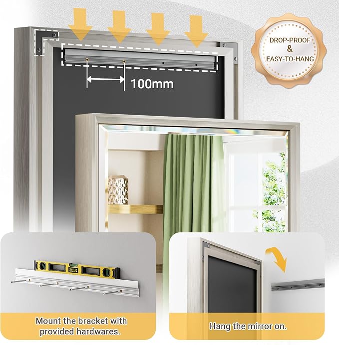 72 x 36 Brushed Nickel Bathroom Mirror, Beveled Framed Rectangle, Shatterproof - Image 5