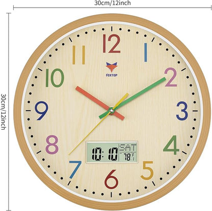 Foxtop Digital and Analog Kids Wall Clock 12 Inch Silent Non-Ticking Battery - Image 8