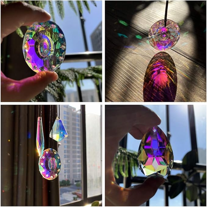 H&D HYALINE & DORA 10pcs Coloful Crystal Chandelier Lamp Lighting Drops Pendants Prisms Hanging Glass Prisms Parts Suncatcher Home Car Decor