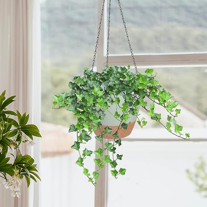 10/9/8 Inch Hanging Planter for Indoor Outdoor Plants, 3 Pack Self-Watering Hanging Pot with Drainage Holes Hanging Planter Baskets Plant Pots with Removable Tray (Green+Brown)