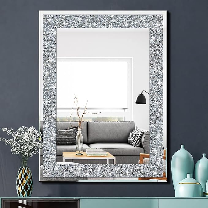 QMDECOR Crystal Crush Diamond Rectangle Silver Mirror by QMDECOR