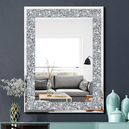 QMDECOR Crystal Crush Diamond Rectangle Silver Mirror by QMDECOR