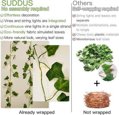 suddus Vine with Fairy Lights Battery Operated, 13.1ft 40 LED Ivy String Light - Image 3