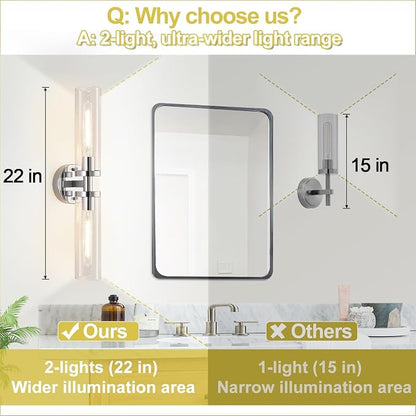 Indoi Wall Sconces Set of Two, Hardwired Chrome Bathroom Sconces Wall Lighting - Image 3