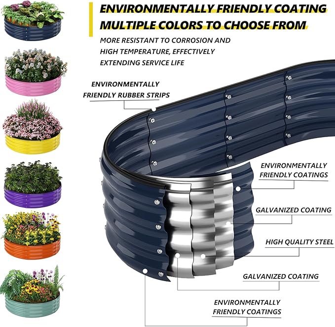 Galvanized Metal Planter Round Raised Garden Bed Kit for Gardening Outdoor，2x2x1ft Grow Garden Box Raised Flower Bed，Round Galvanized Planter Outdoor Metal Fire Pit Ring