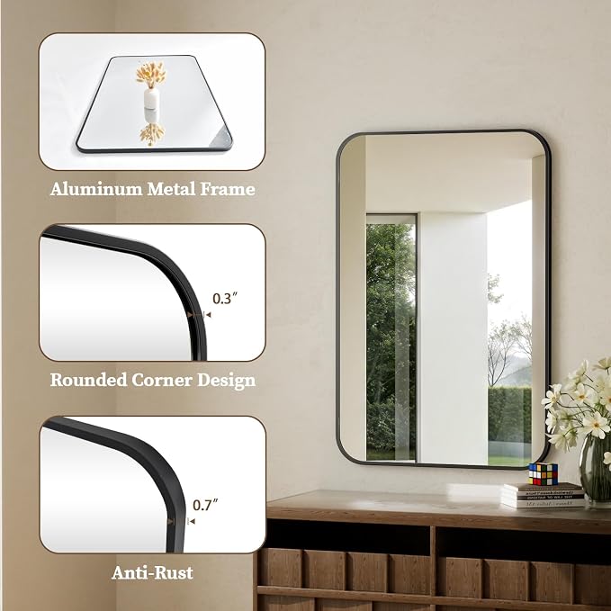 BEAUTYPEAK 26" x 38" Rectangular Aluminum Alloy Frame Wall Mounted Bathroom - Image 3