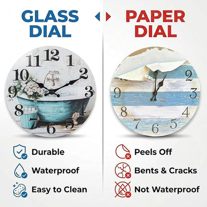 Bathroom Wall Clock, Rustic Style Waterproof Glass Shower Clock Wall Clock - Image 2