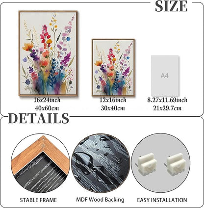 KISSFOX Framed Colorful Wildflower Canvas Wall Art Set Of 3 Flowers Pictures - Image 4