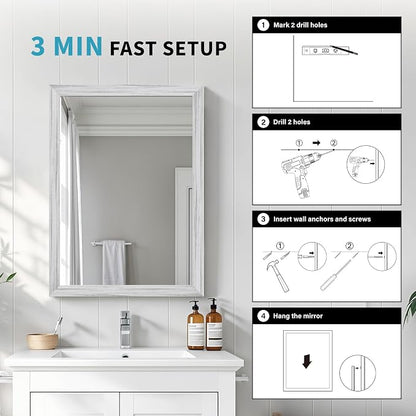 White Wood Effect Framed Wall Mirror, 24x32 Rectangle Mirror, Anti-desilvering - Image 7