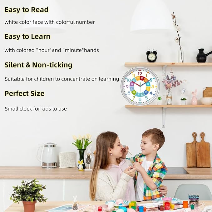 XFM Learning Clock for Kids Silent Non Ticking Battery Operated Colorful - Image 6
