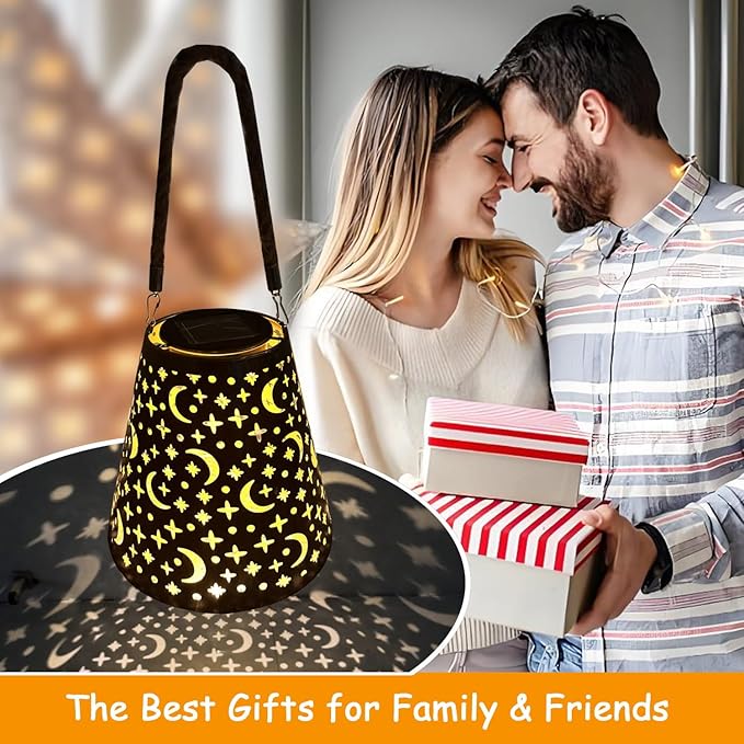 Hanging Solar Lanterns Outdoor Waterproof Star Moon Solar Lights Metal Outdoor Decor, LED Decorative Solar Garden Lights for Garden, Backyard, Tree, Porch(1 Pack)