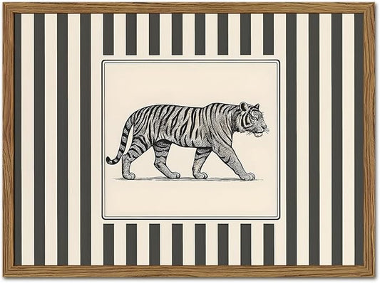 Vintage Tiger Wall Art Wildlife Wall Decor Pictures Black and White Stripe by YYNISPINWallArt