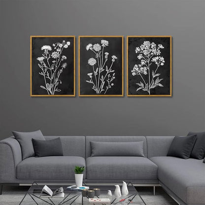 KISSFOX Framed Floral Botanical Canvas Wall Art Vintage Black Background Plant - Image 5