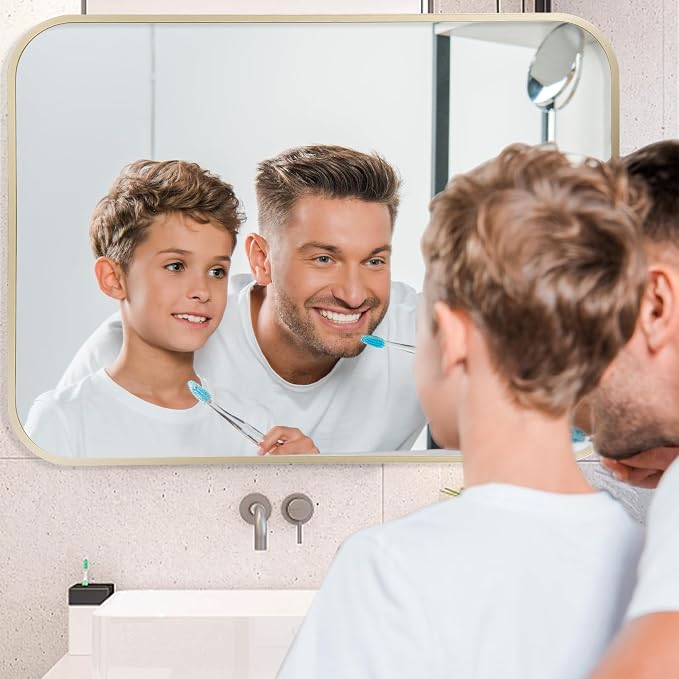 Gold Mirror, 26x38 Inch Framed Rectangle Mirror - Image 2
