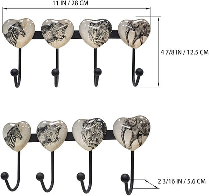 Coat Rack Wall Mounted with 4 Hook, Heart Glass Finishes Animal Pattern - Image 2