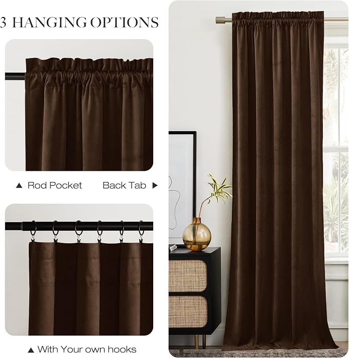 NICETOWN Brown Velvet Blackout Curtains 96 inches Long, Room Darkening Home - Image 6