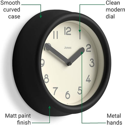 JONES CLOCKS® Fuze wall Clock | Small Round Clock | Black | Playful Modern - Image 5