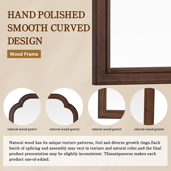 WallBeyond Wooden Framed Wall Mirror, Natural Wood Bathroom Vanity Mirror - Image 7