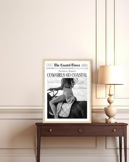 iHery Unframed Trendy Coastal Cowgirl NewsPaper Wall Art Prints, 12x16in Black - Image 4