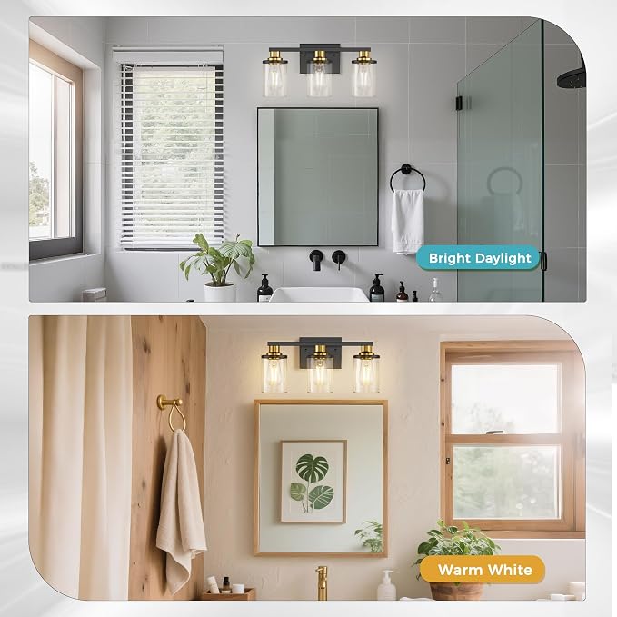 DORESshop Bathroom Light Fixtures, 3-Light Black and Gold Bathroom Lights Over - Image 4