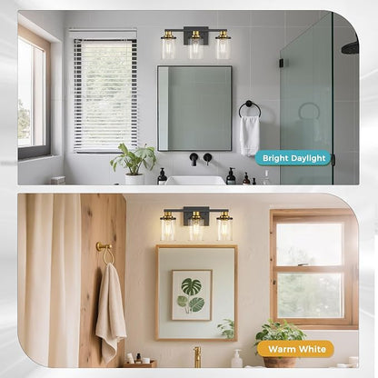 DORESshop Bathroom Light Fixtures, 3-Light Black and Gold Bathroom Lights Over - Image 4