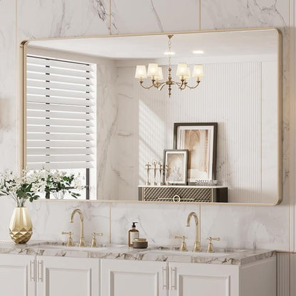 LOAAO 50”X30” Gold Bathroom Mirror, Rounded Rectangle Gold Frame Mirror - Image 8