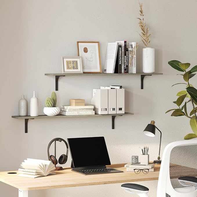 DINZI LVJ Long Wall Shelves, 55.1Inch Wall Mounted Shelves Set of 2, Extra - Image 8