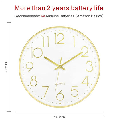 Foxtop 14 Inch Large Wall Clock Silent Non-Ticking Battery Operated Round - Image 2