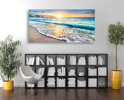 Baisuart S02275 Canvas Prints Wall Art Beach Sunset Ocean Waves Nature Pictures - Image 3