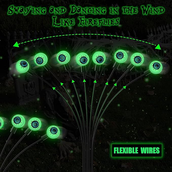 Halloween Decorations Outdoor Solar Scary Eyeball Lights, 4-Pack 32 LED Solar Garden Lights, Waterproof Halloween Night Light Spooky Pathway Lights for Yard Patio Lawn Party