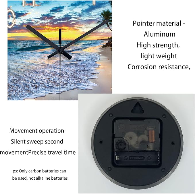 Palm Tree Clocks Battery Operated 12 Inch Glass Blue Wall Clock Non Ticking - Image 7