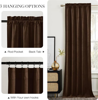 NICETOWN Brown Velvet Room Darkening Curtains 90 inches Long, Home Decor Light - Image 9