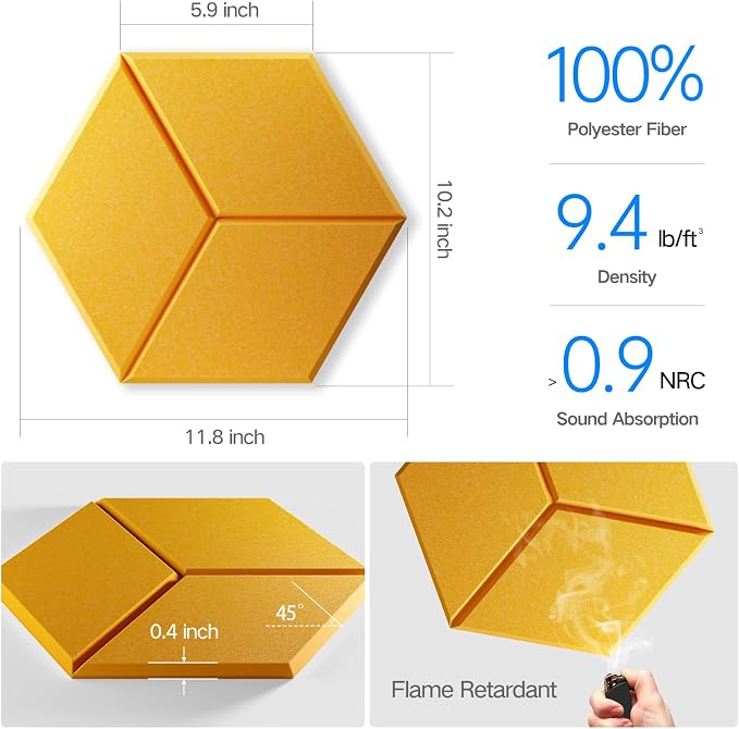 8 Pack Self-Adhesive Acoustic Panels 12" X 10" X 0.4" -Sound Proof Foam Panels - Image 3