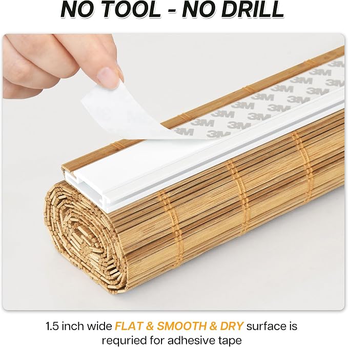 LazBlinds No Tools No Drill Bamboo Roller Shades, Custom Cordless Bamboo Blinds - Image 2