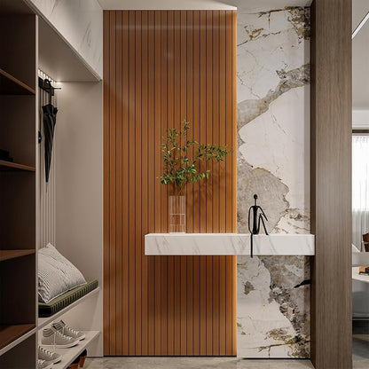 YLL YLL PVC Slat Wall Panel Peel and Stick 118"x 15.7" Faux Walnut Wood Grain - Image 2