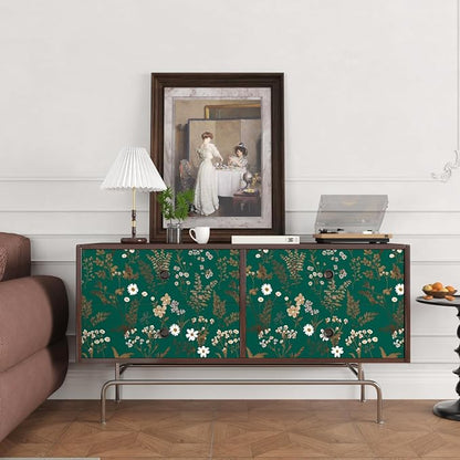 Laatse Dark Floral Wallpaper Peel and Stick 17.5in x 118in Vintage Green Gold - Image 6