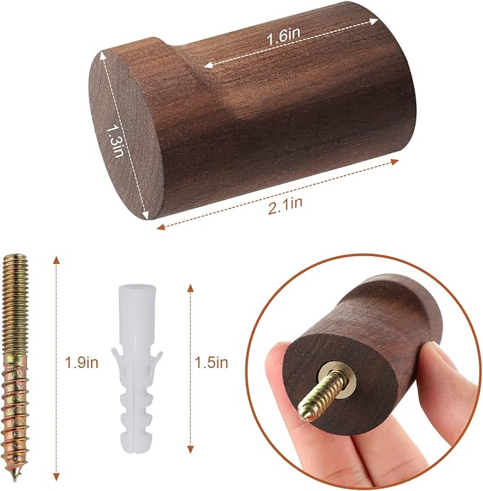 bsdonte 12 Pack Wood Wall Hooks, Natural Wooden Coat Hooks Wall Mounted - Image 5