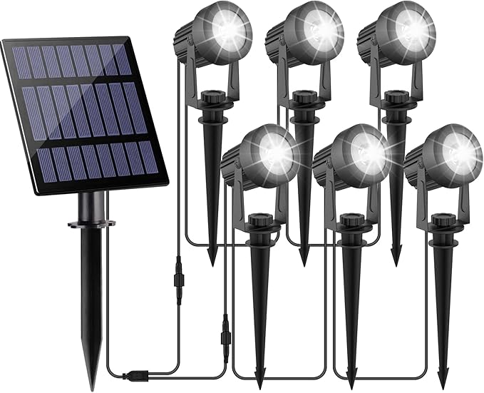 Solar Spot Lights Outdoor, Solar Landscape Spotlights IP65 Waterproof 9.8ft Cable, Dusk to Dawn Solar Uplights for Tree Garden Yard Driveway Porch Walkway Pool (6-in-1, 6000K Cold White)
