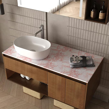 BAYYA Marble Paper Granite Pink/White Roll Peel and Stick Wallpaper - Image 6