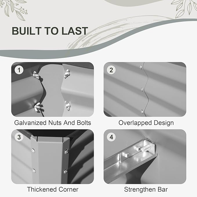 Domi Raised Garden Beds Outdoor, 8x4x2ft Thickening Tall Metal Rectangular Deep Root Box Planter for Vegetables, Flowers, Herbs, and Succulents 2" Deep w/ 456 Gallon Capacity - Silvery