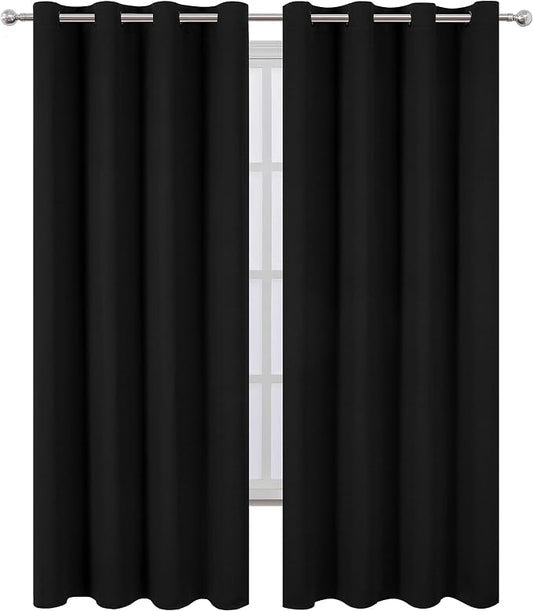 LEMOMO Blackout Curtains 52 x 108 inch/Black Curtains Set of 2 Panels/Thermal - Image 2