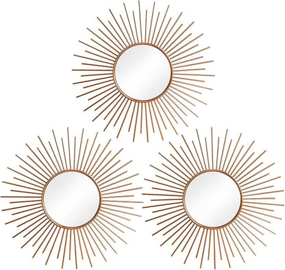 3 Pack Metal Mirrors for Wall Sunburst Wall Mirrors Home Décor Decorative by Uaussi
