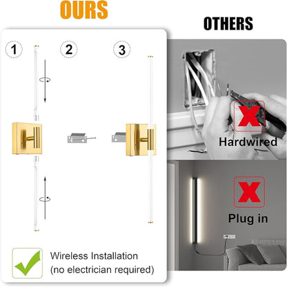 Morauroral 30 Inch White Gold Battery Operated Wall Sconces Set of 2, Dimmable - Image 4