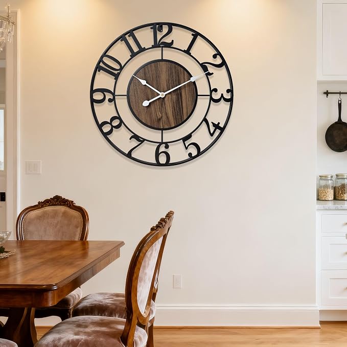 Large Metal Wall Clock, 24 Inch Retro Decorative Silent, Non Ticking, Battery - Image 4