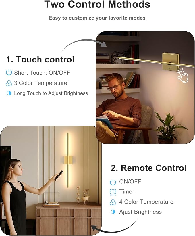 iThird 1 Pack Battery Operated Wall Sconce Light, 360° Rotatable, 4CCT Dimmable - Image 6