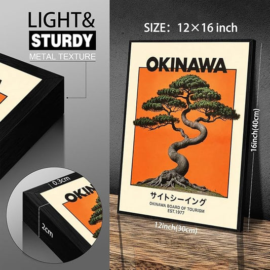 Japanese Black Framed Wall Art Okinawa Prints Vintage Japanese Bonsai Tree - Image 2