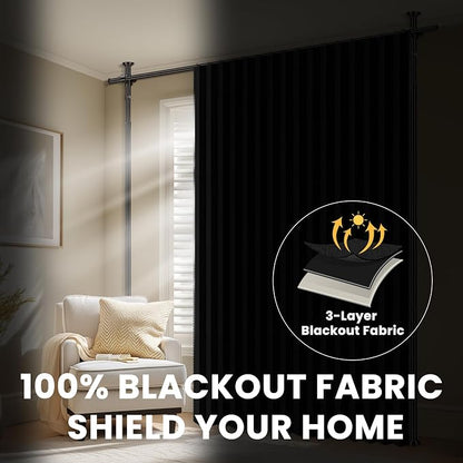 100% Blackout Room Divider Curtains Sets Black 2 Panels W100 x L96in No Drill - Image 5