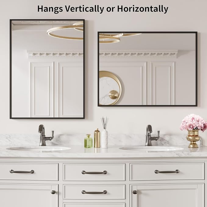 LOAAO 20"X30" Black Rectangle Bathroom Mirror Wall, Matte Black Aluminum Alloy - Image 3
