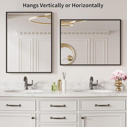 LOAAO 20"X30" Black Rectangle Bathroom Mirror Wall, Matte Black Aluminum Alloy - Image 3