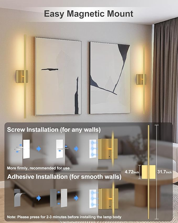Battery Operated Wall Sconce Set of Two: Wireless Rechargeable Wall Lights - Image 8